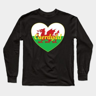 Caerdydd Cymru UK Baner Cymru Heart Long Sleeve T-Shirt